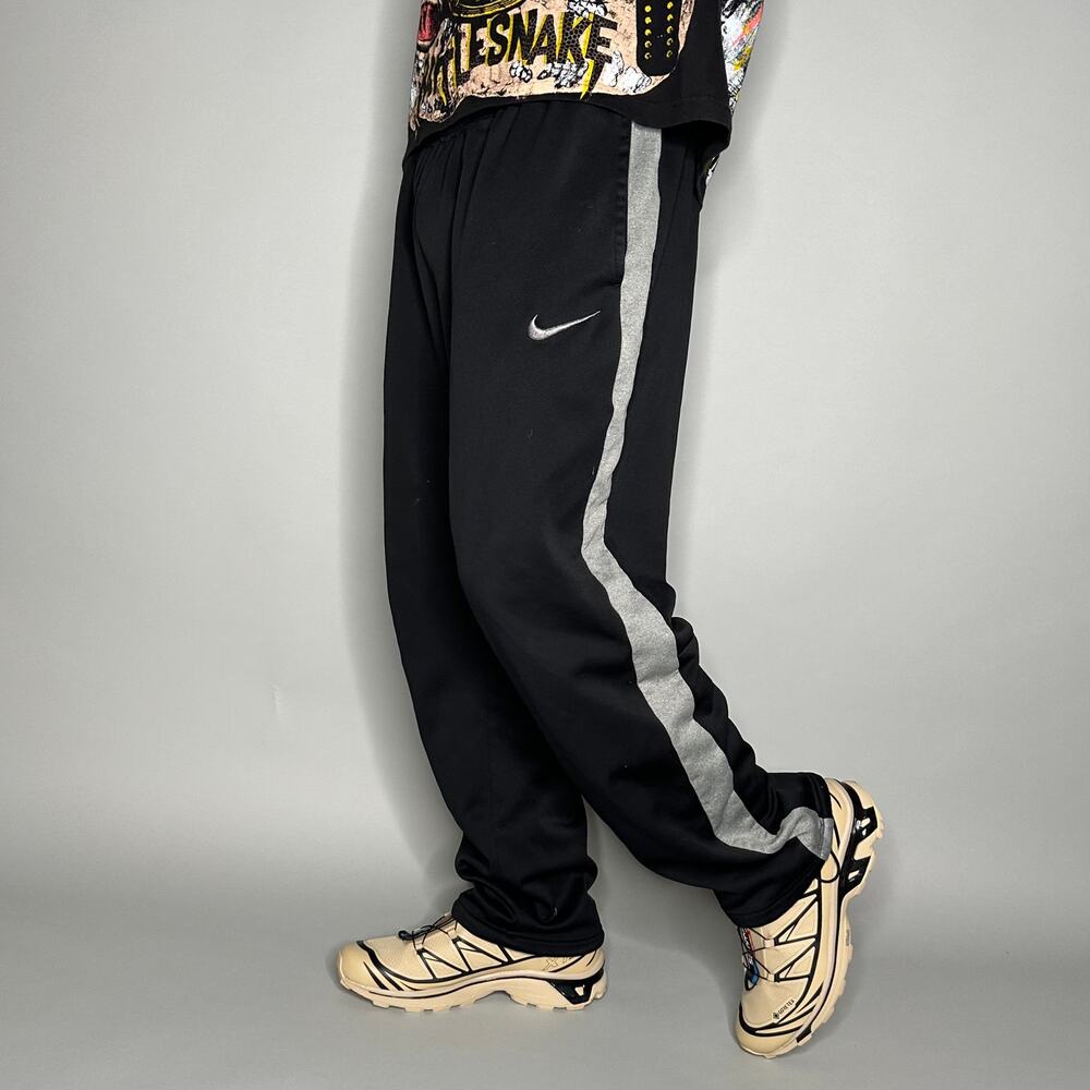 Vintage Y2K Nike Sweatpants Mens 2XL Baggy Wide Leg Black Grey Swoosh Polyester